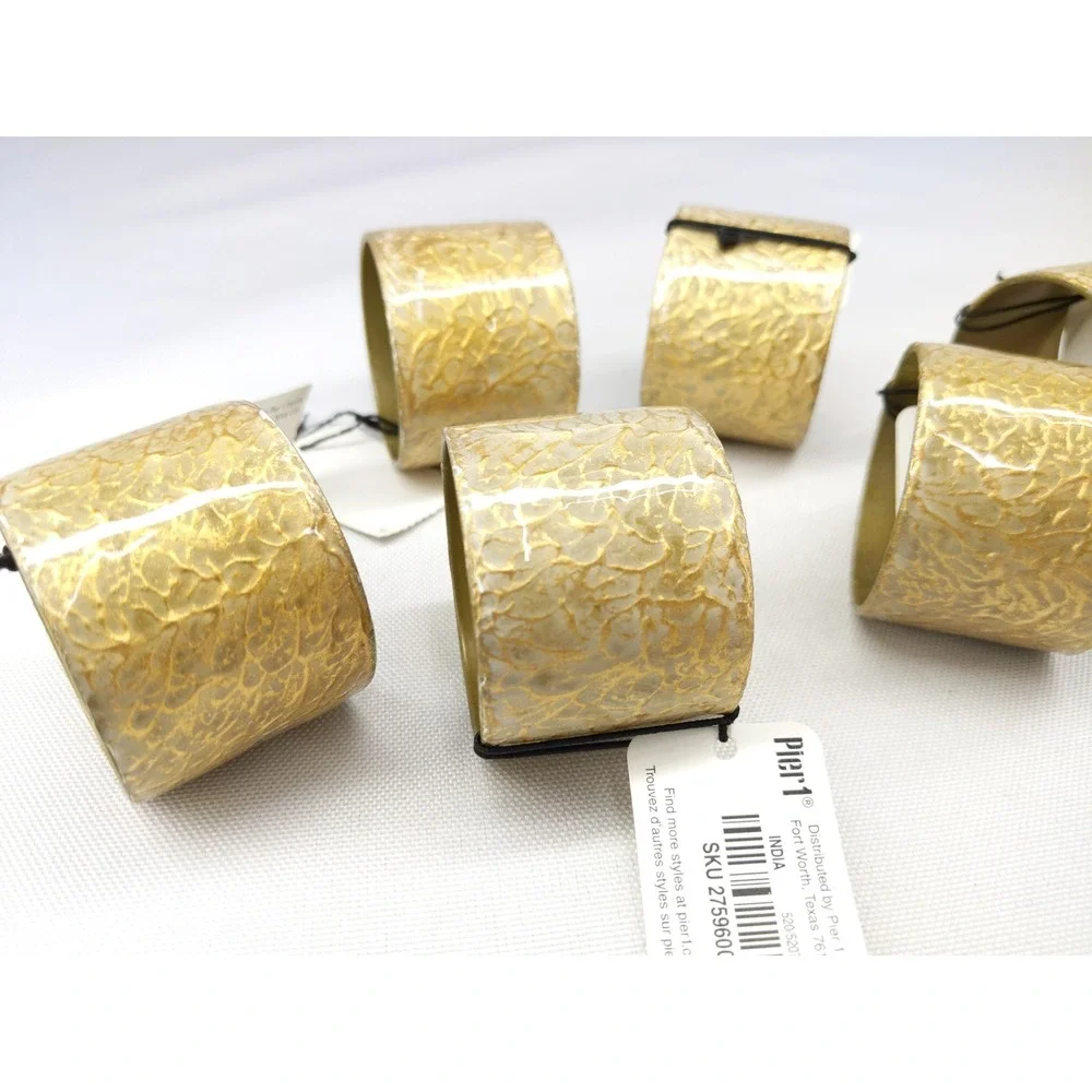 Pier 1 Napkin Rings Gold Crackle Metallic Marbleized Set of 8 2759600